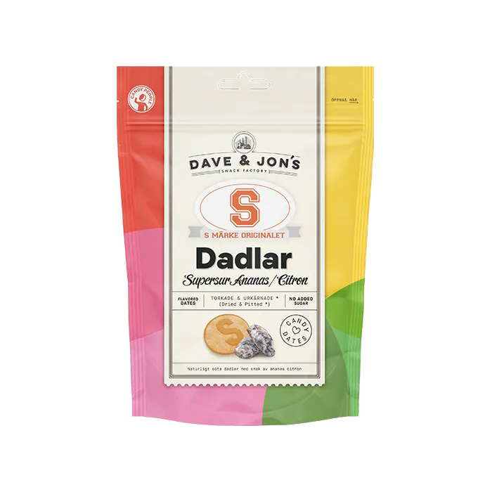 Dave & Jon's - Super Sour Pineapple/Lemon S-Märke Dates (125 g)